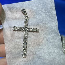 14k Solid White Gold Lab Diamond Cross Pendant
