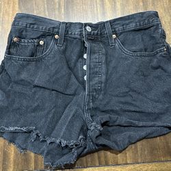 Levi’s 501 High Waist Distressed Cutoff Denim Black Jean Shorts Women’s Size 27
