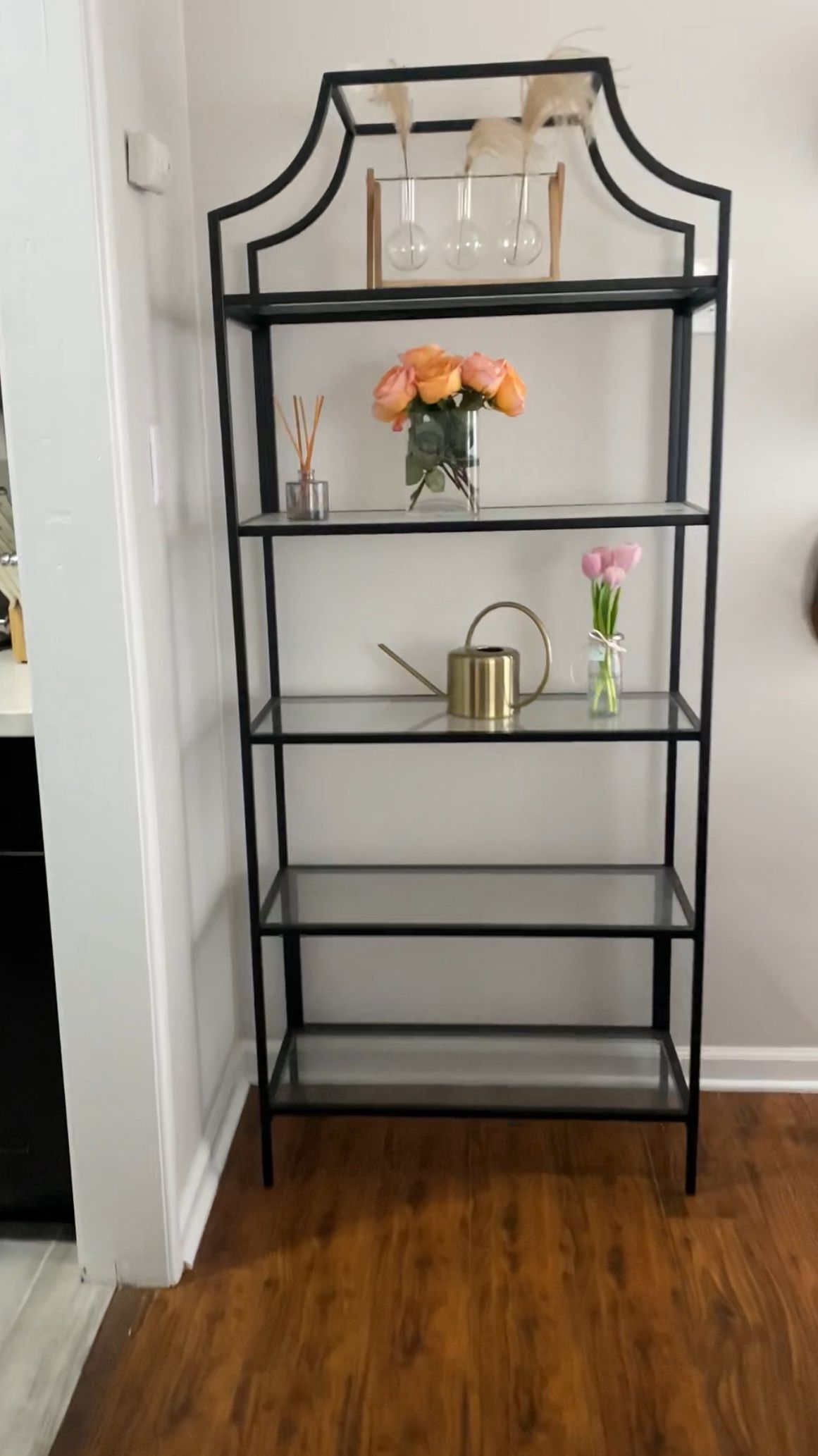 Black Metal And Glass Shelving Unit