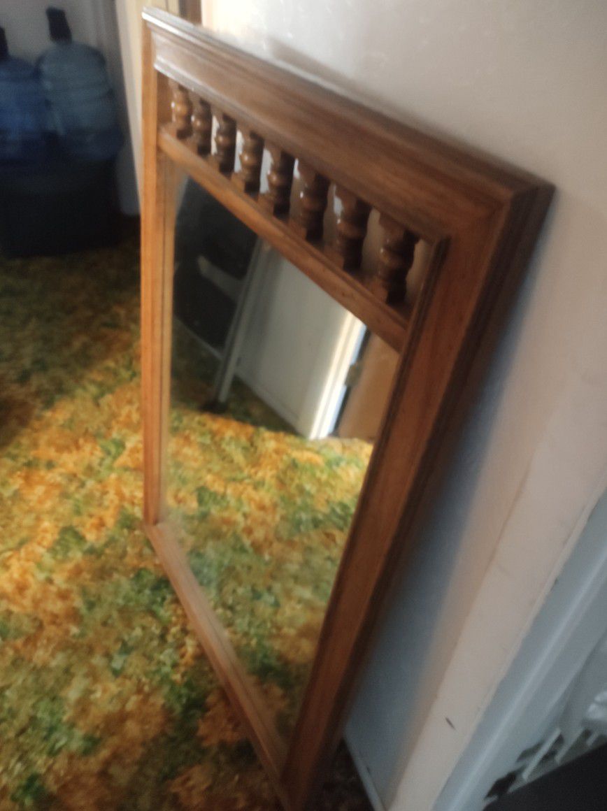 Large Antique Wood Framed Mirror Well Made