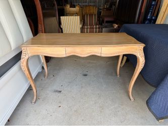 Vintage 50” Long Pine One Drawer Desk