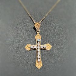 Jewelry 14k yellow gold natural diamond 0.25CTW. Cross necklace chain 18.00" 1.00mm width