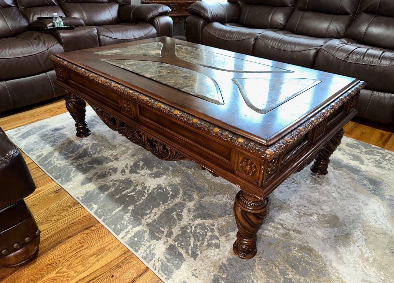 Wood Rectangular Coffee Table With Design And Motifs