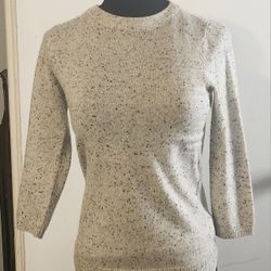 Talbots Petites Pure Cashmere Crewneck Sweater, Gray Speckled With Black, Size P
