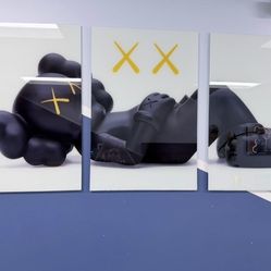 Kaws Glass Art 3 Panels New 76x36 Kaw Wall Art Dead Mouse