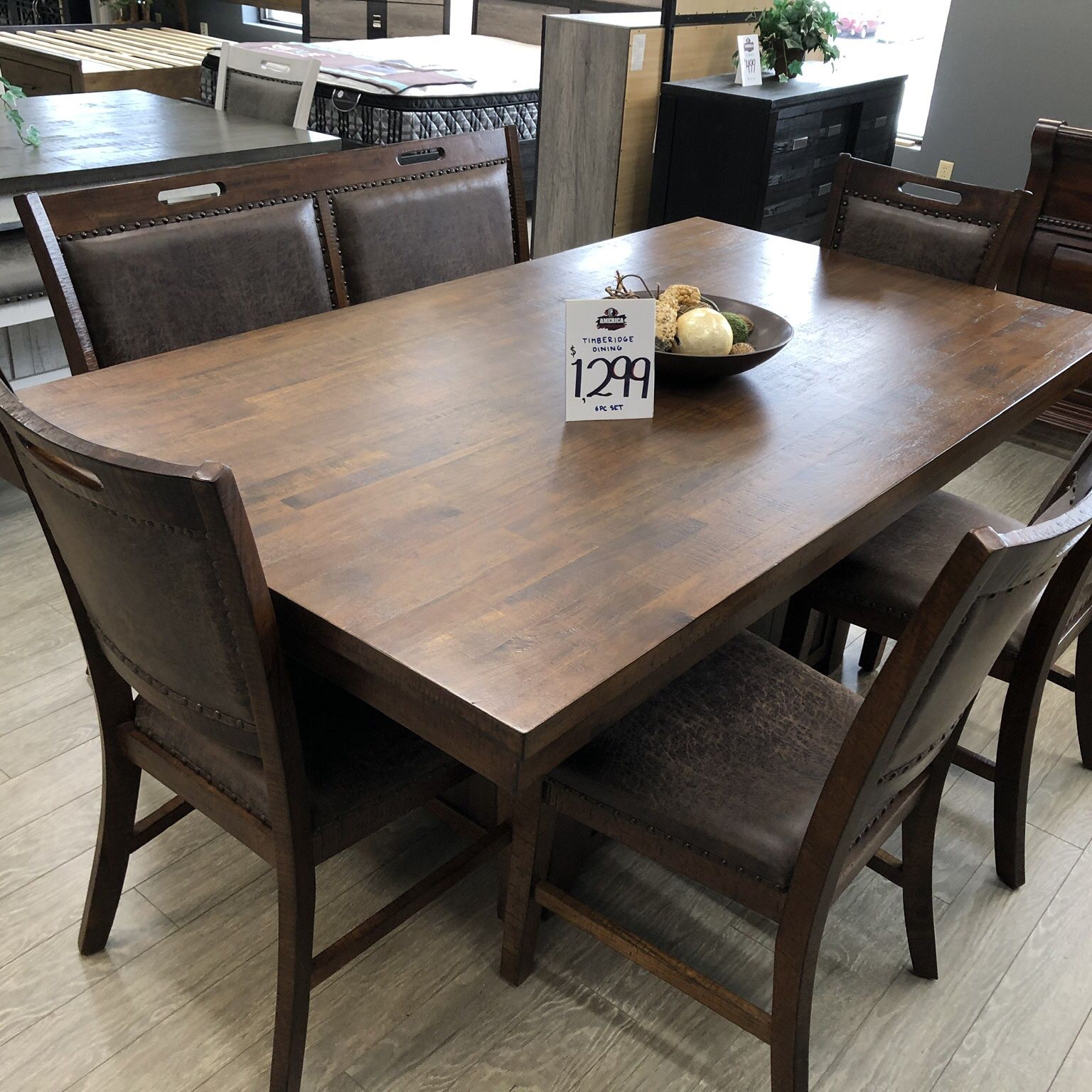 Brown Wood Rustic Dining Table Set w Base Storage - Timberidge 