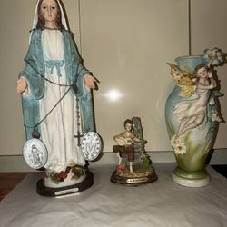 👉 Religious Statue Virgin Mary + Angel Vase + Decor Figure