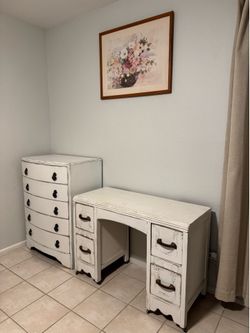 Vintage White Dresser, Desk/Vanity and Floral Print
