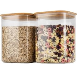 122oz Airtight Glass Square Storage Canister with Bamboo Lid Set of 2(3600ml*2) Large Storage Container Gallon Glass Jars, for Sugar, Flour, and Coffe