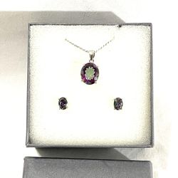 Brand New 8 Karat Size Mystic, Topaz Pendant .925 Silver Necklace with matching earrings