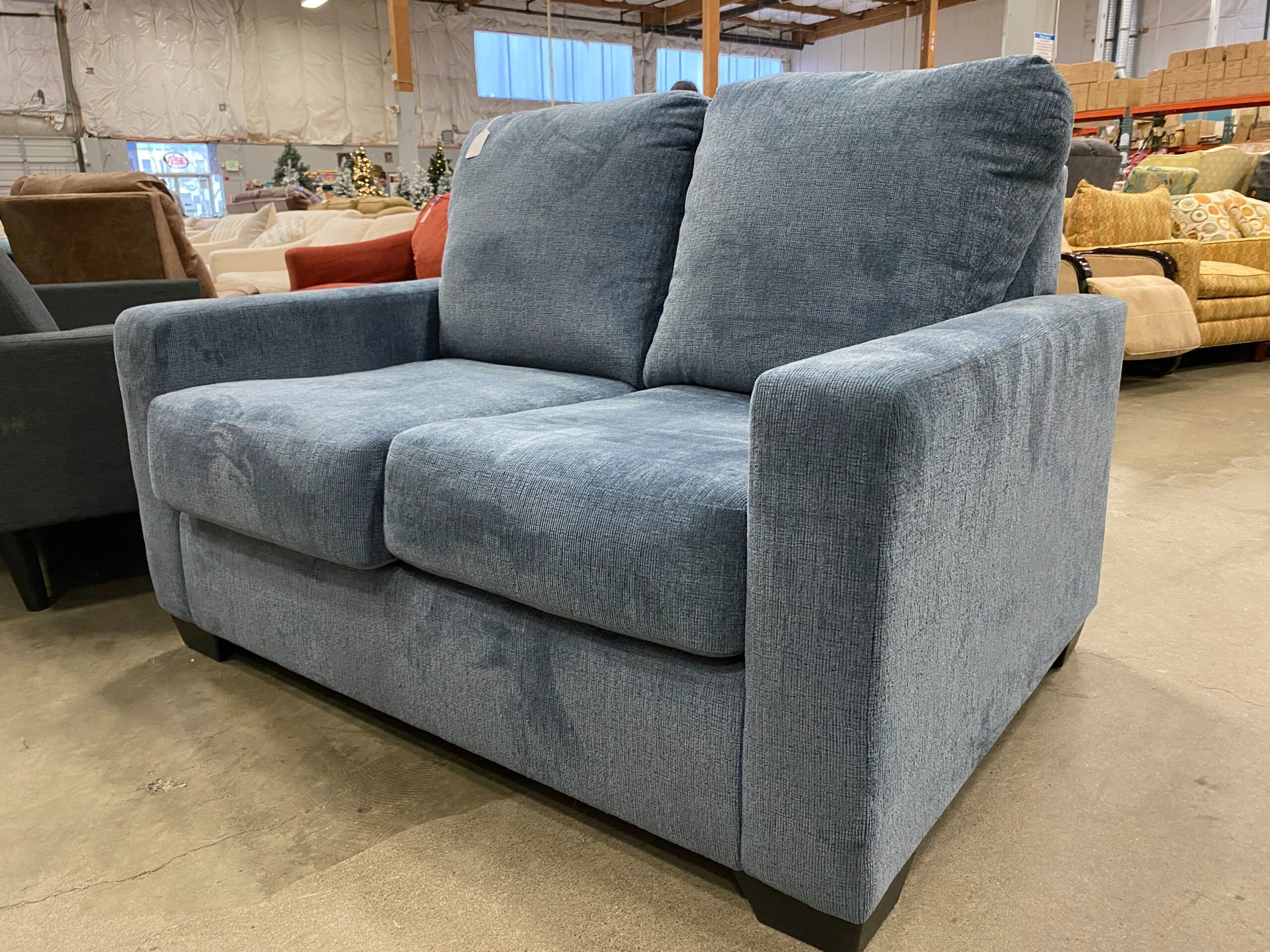 ASHLEY Blue Loveseat Convertible Twin Sleeper