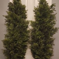 Aveyas 5ft Artificial Cedar Topiary Trees For Outdoor Front Porch Door, 5 Feet Faux Potted Plants Evergreen Fake Pine Cypress Tree For Outside Home De