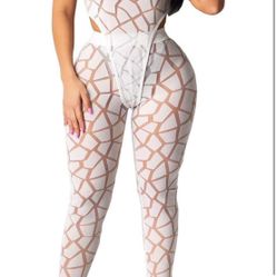  Sexy See Through Two Piece Jumpsuits Halter Camisole Bodysuit Sheer Mesh Skinny Pants Club Long Romper