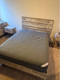 Complete Queen bed set with mattress - bed/dresser/side tables.