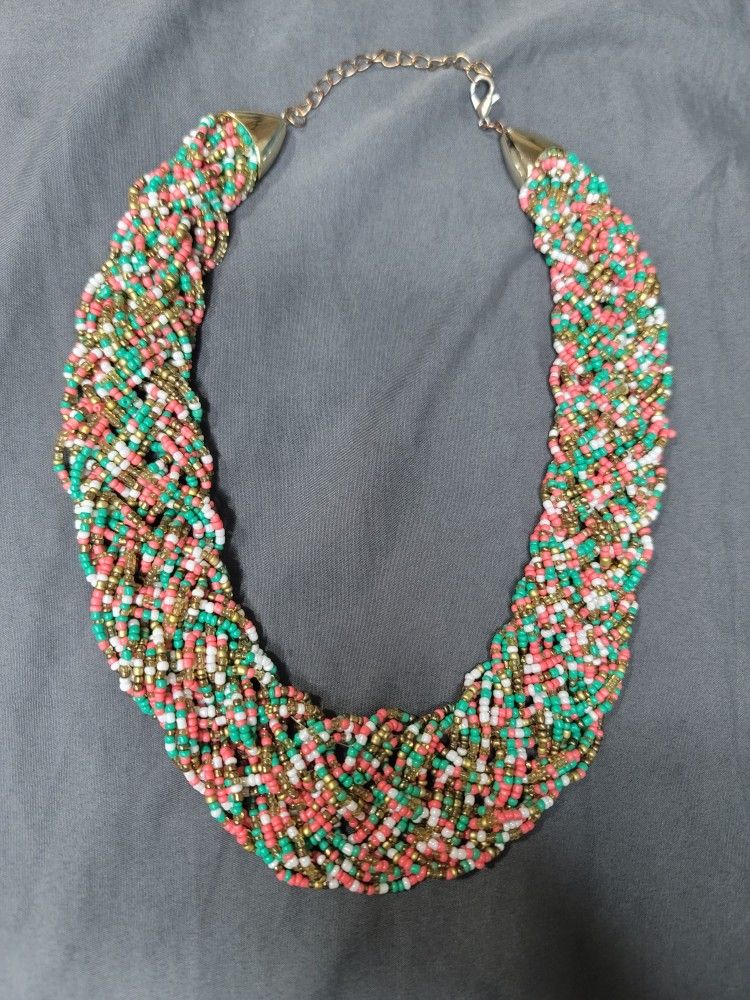 Multi Strand Braided Seed Bead Choker Necklace