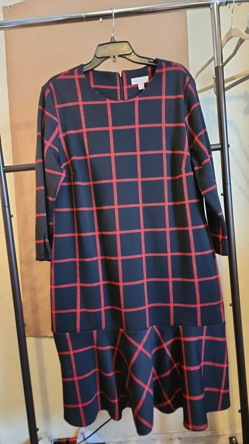 Apple C Black And Red Checkered Long Sleeve Flowers Him S H E A T H Dress Size 18 Zip And Back Excellent Condition
