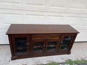 Tv console Dark Wood TV Console with Glass Door Cabinets tv console solid wood MAKE AN OFFER!!