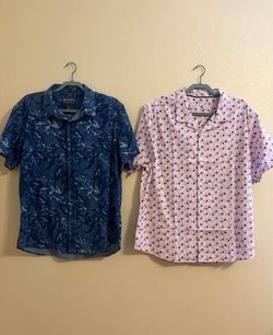 Lot of 2 Men XL America Rag Blue Leaf Print & Pink Pattern Shirts button up’s