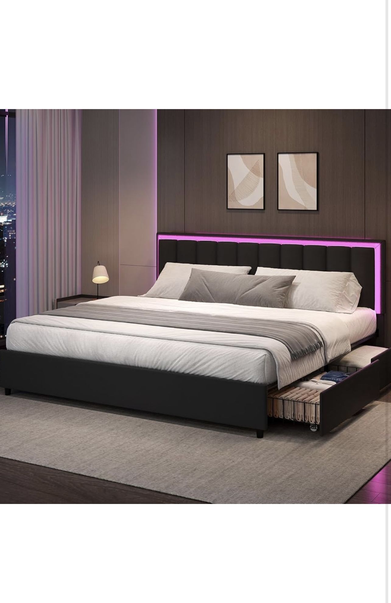 King Size Bed With Four Storage Drawers (black)