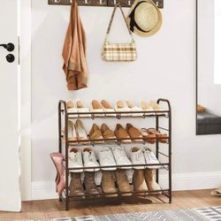 8 Tier Metal Shoes Rack Storage Shelf, Stackable ，Adjustable Slanted Shelves Tower Organizer，Bronze