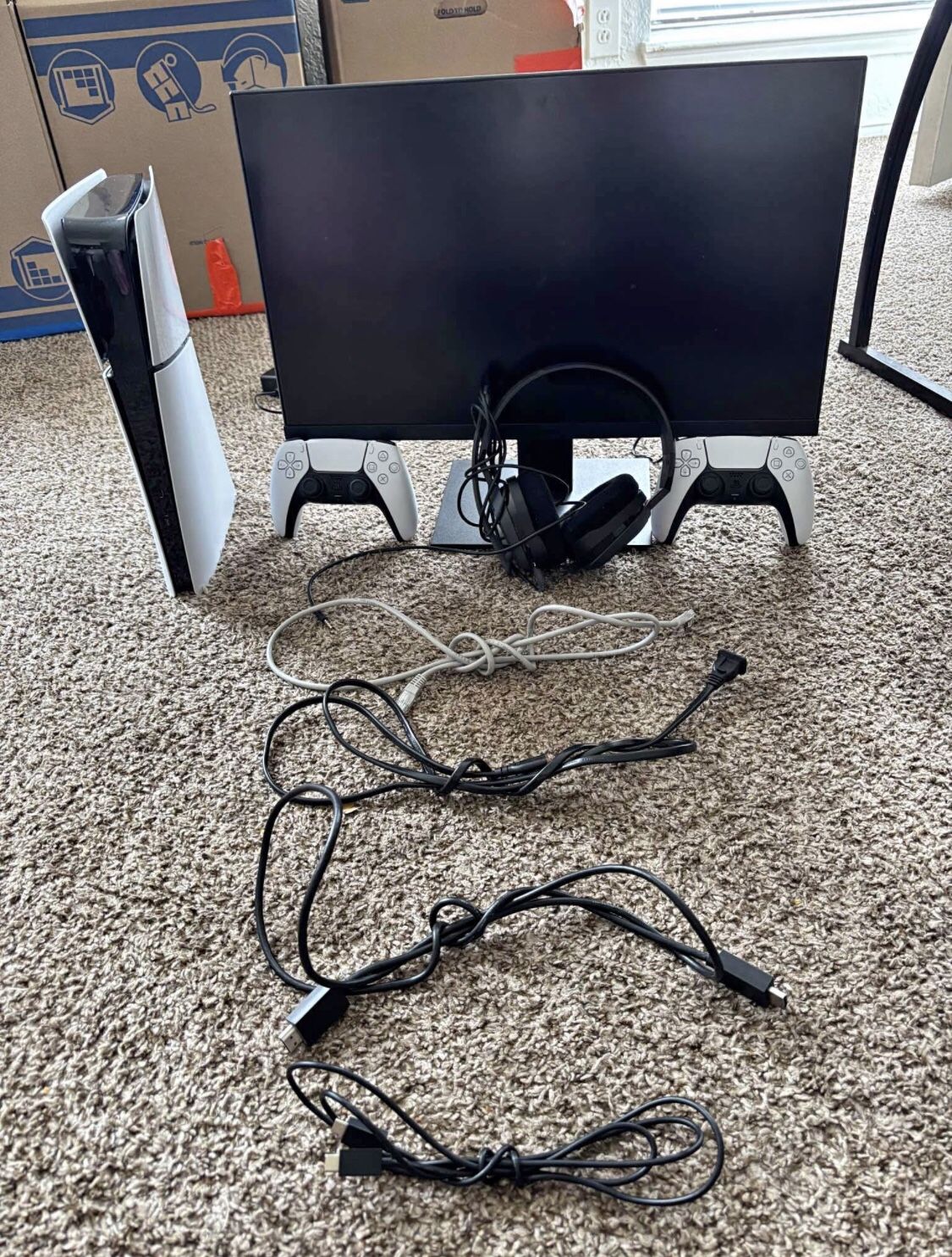 PS5 Slim Bundle – 2 Controllers, Headset, Monitor – Ready to Play!