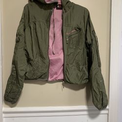 Mecca Femme Womens Green Hooded Windbraker Zip Up Jacket Size M 