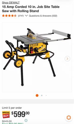 Job site Table Saw With 32 1/2 With Rolling Stand