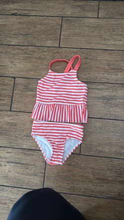 18m girls coral and white striped bathing suit