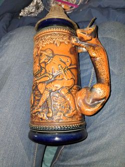 Vintage German Ceramic Beer Stein with Lid