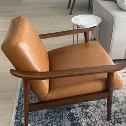 Mid century show wood best sale leather chair