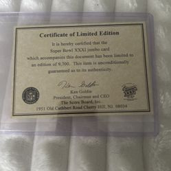 Super Bowl Xxxi Jumbo Card 