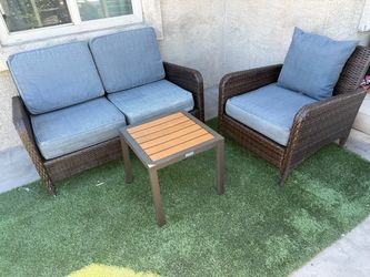 Patio,Outdoor furniture,1 Love Seat,1 chair,cushions,coffee table.