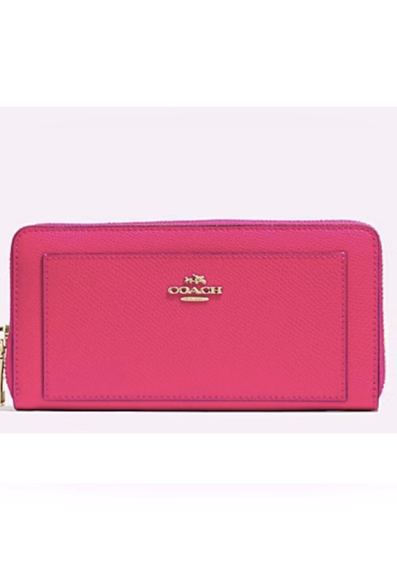 COACH 🩷PINK🩷 CROSSGRAIN LEATHER ACCORDION ZIP AROUND WALLET 🌟EUC🌟