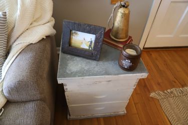Authentic Repurposed Honey Bee Box Farmhouse Side Table, End Table, Night Stand with 3 Storage Bins