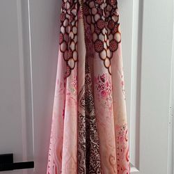 CELINA DRESS MULTICOLOR PRINTED VIBRANT PINK AND BROWN WITH STONES MADE IN INDIA