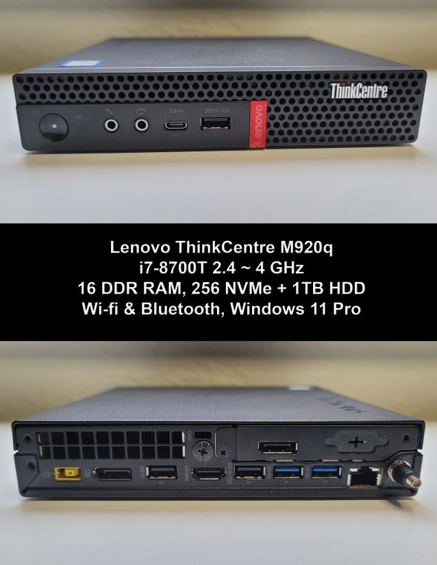 Lenovo ThinkCentre M920q i7 8th Gen 2.4 GHz 16GB RAM 256 NVMe + 1TB