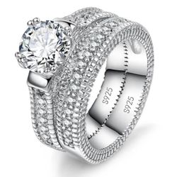 Elegant 925 sterling Silver 2 Pc Wedding Ring  Size 6-10