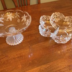 Vintage Cut Glass Serving Set – Pedestal Bowl & Divided Relish Dish