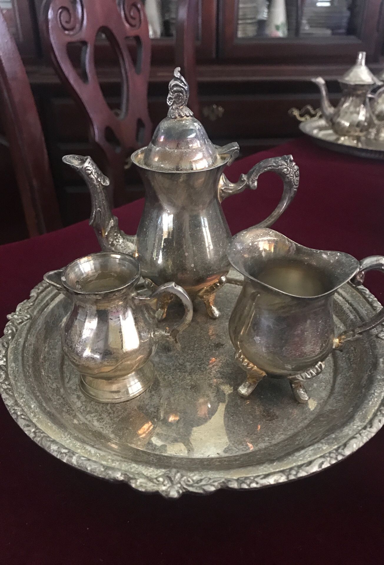 Miniature silver tea, and creamer set, will throw in salt and pepper shaker