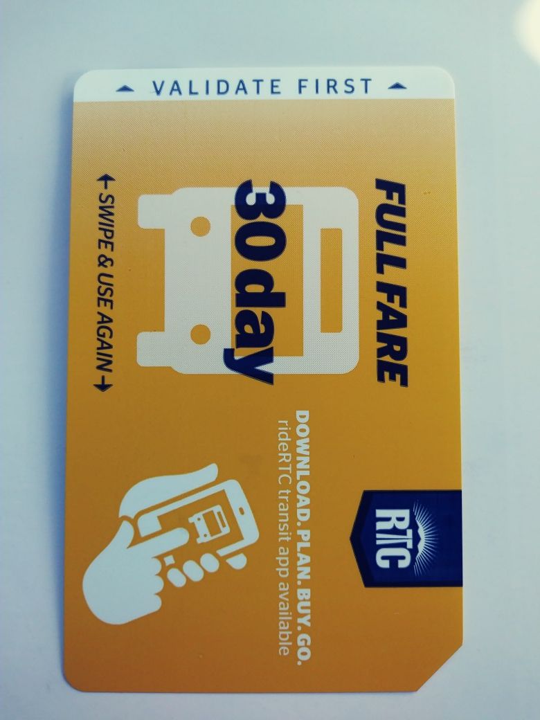 RTC FULL FARE 30 DAY BUS PASS NEW