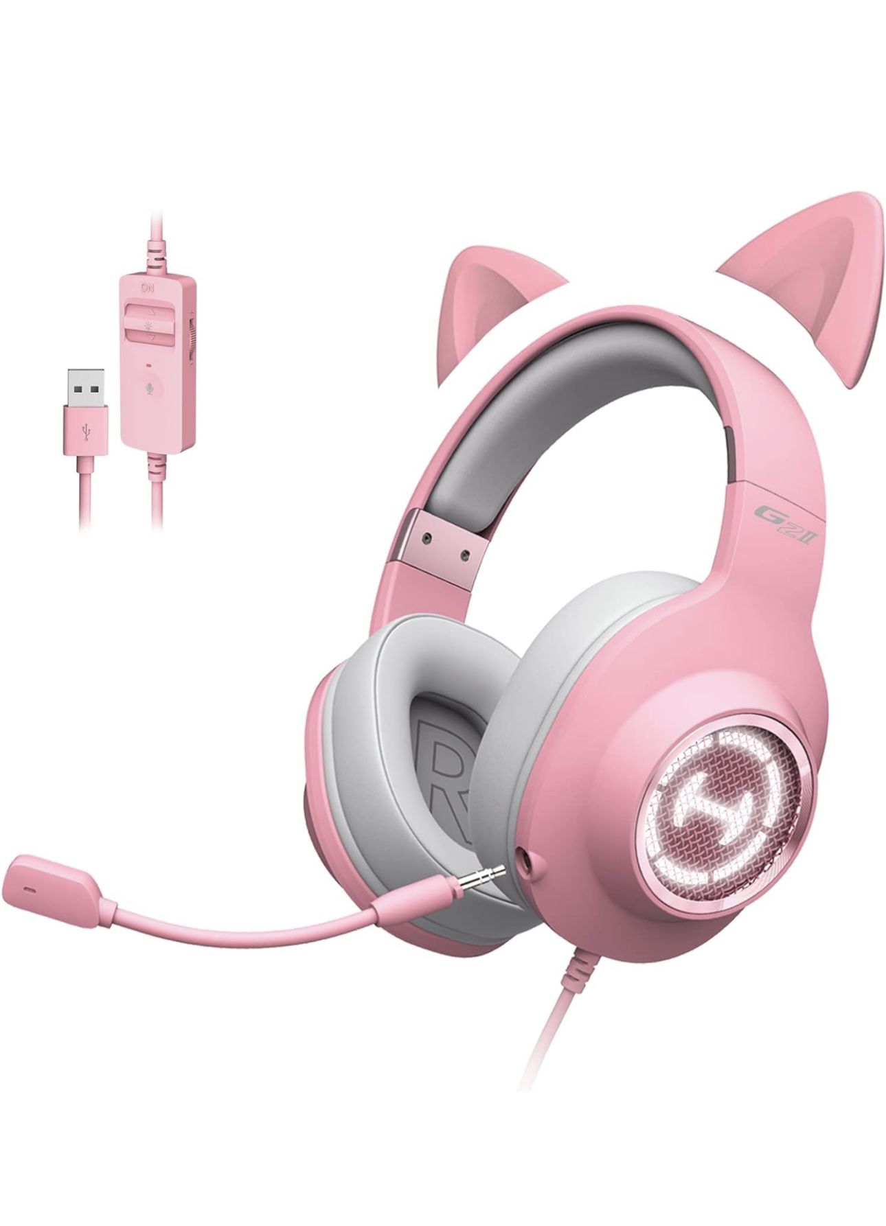HECATE by Edifier G2 II Pink Gaming Headset, USB Wired Pink Gaming Headphones with Cat Ear for PC/MAC/PS4/PS5, 7.1 Surround Sound, Detachable Cat Ear 