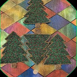 Vintage set of beaded Christmas tree coasters