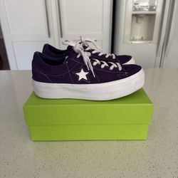 Converse One Star Platform Shoes Womens Sz 7.5 Purple/White Suede Sneakers