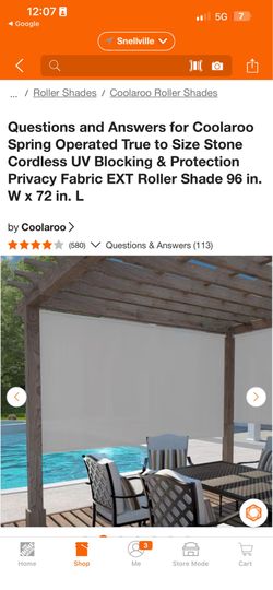Questions and Answers for Coolaroo Spring Operated True to Size Stone Cordless UV Blocking & Protection Privacy Fabric EXT Roller Shade 96 in. W x 72 