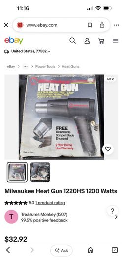 Used Milwaukee Heat Gun 1220HS 1200 Watts