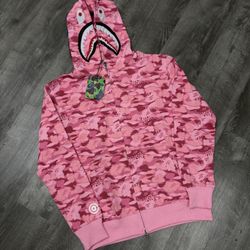 Bape Zip Up Hoodie Pink