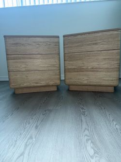 Pair of Wood 3-Drawer Nightstands