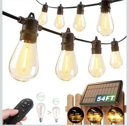 addlon 54FT(48+6) Solar String Lights Outdoor Waterproof with USB Charging & Remote Control - Dimmable Solar Power Patio Lights with LED Bulbs for Por