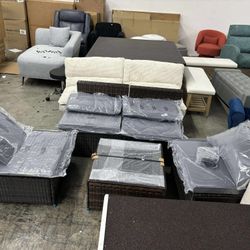 5-Piece Outdoor Sectional Patio Furniture Set, PE Rattan Conversation Set with Cushions and Glass Coffee Table, Gray