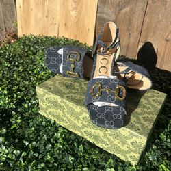 Gucci Denim Horsebit Slingback Heels - Size [11 Women] - New